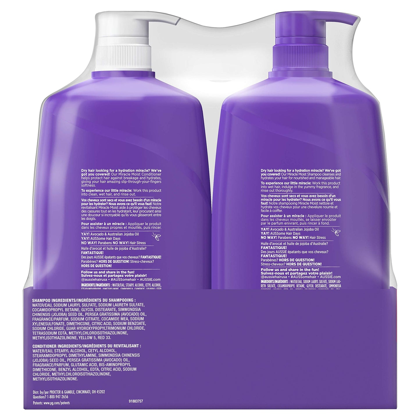 Aussie Miracle Moist with Avocado & Jojoba Oil, Paraben Free Shampoo & Conditioner, 26.2 fl oz Dual Pack Beauty & Personal Care Aussie