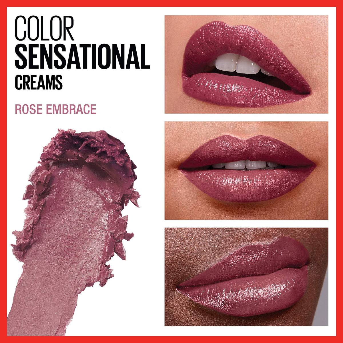 Maybelline Color Sensational Lipstick, Lip Makeup, Cream Finish, Hydrating Lipstick, Nude, Pink, Red, Plum Lip Color, Rose Embrace, 0.15 oz; Beauty & Personal Care MAYBELLINE