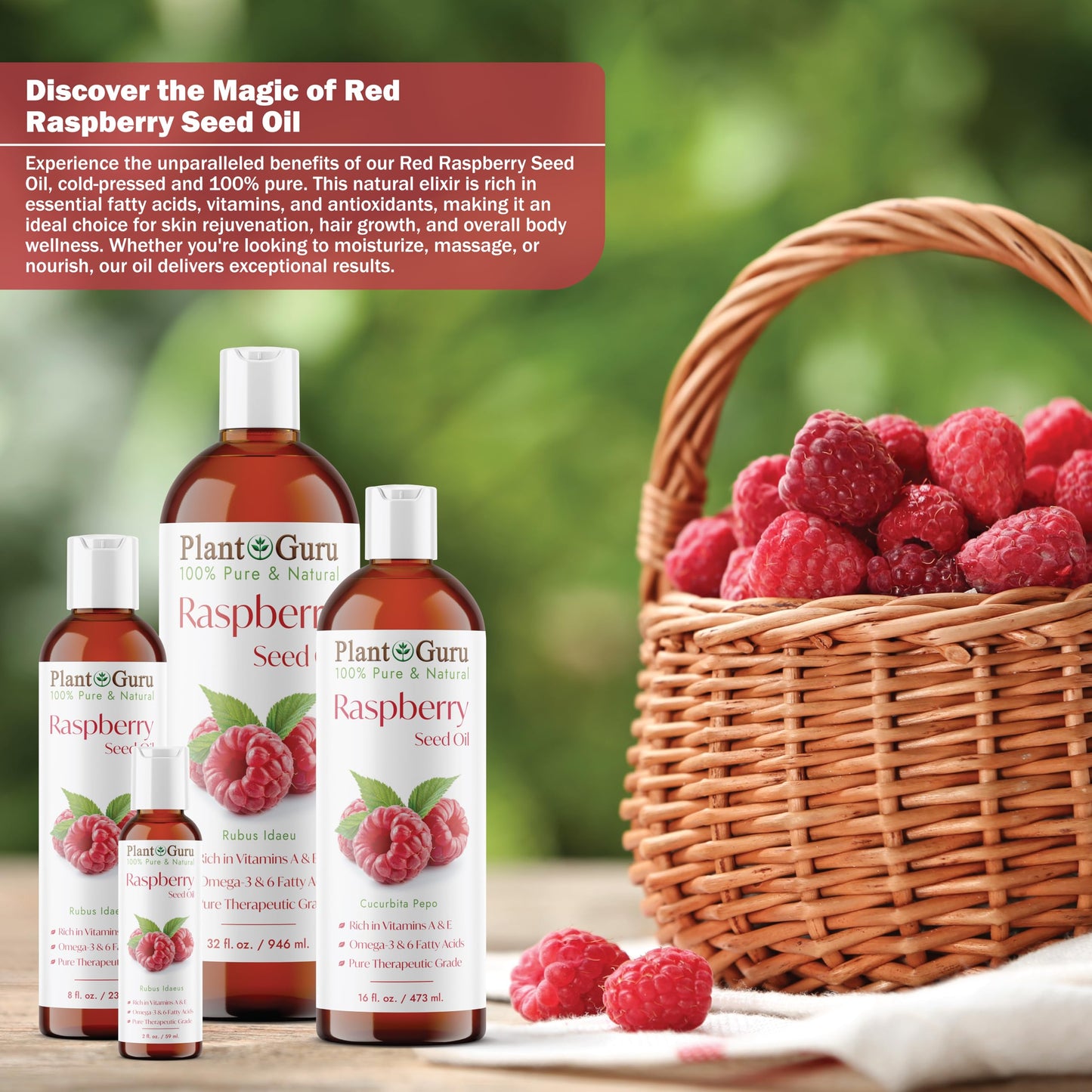 Red Raspberry Seed Oil 4 fl. oz. Cold Pressed Unrefined 100% Pure & Natural Carrier - Ideal for Skin, Face, Body, and Hair Moisturizer. Great for DIY Beauty & Personal Care Plant Guru