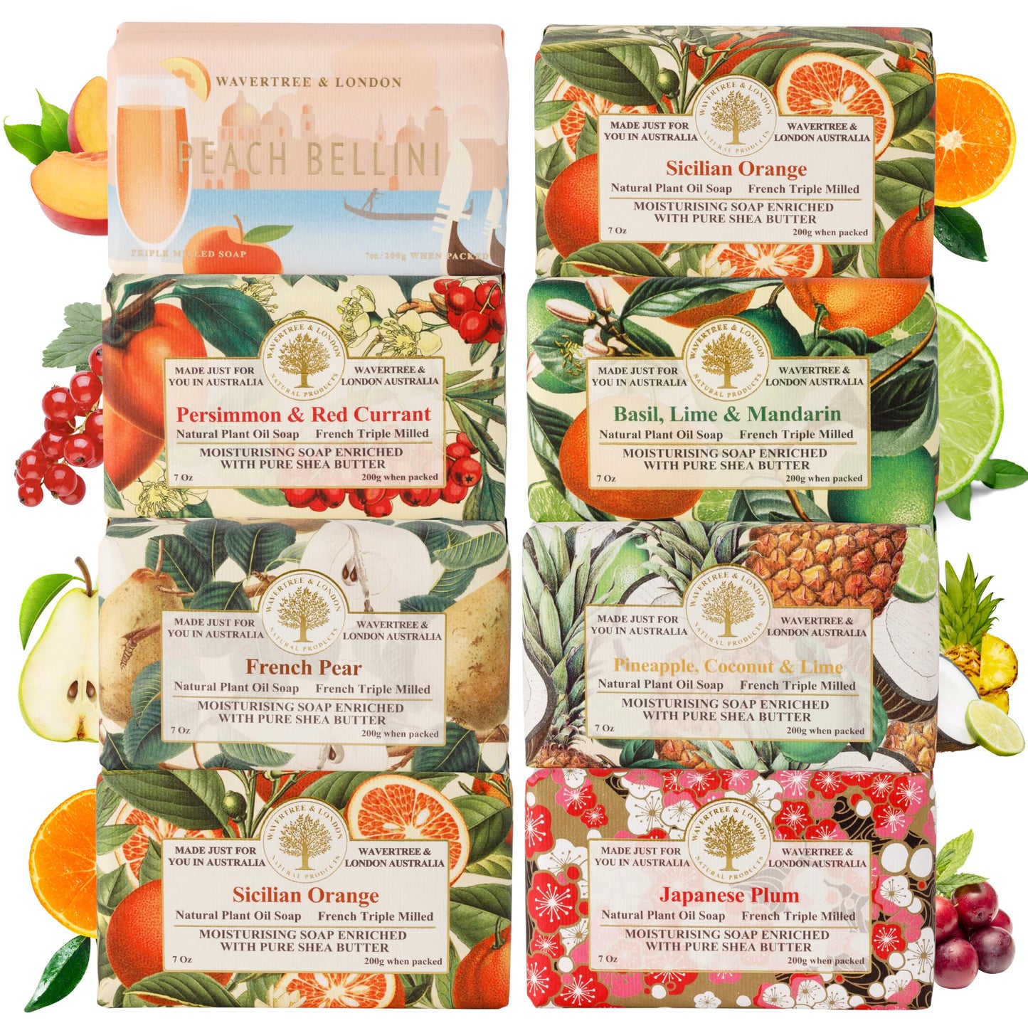 Wavertree & London Assorted Fruity Scents Natural Soap Bars (Pack of 8), 7oz Moisturizing Triple Milled Soap Bars Enriched with Shea Butter and Pure Beauty & Personal Care Wavertree & London
