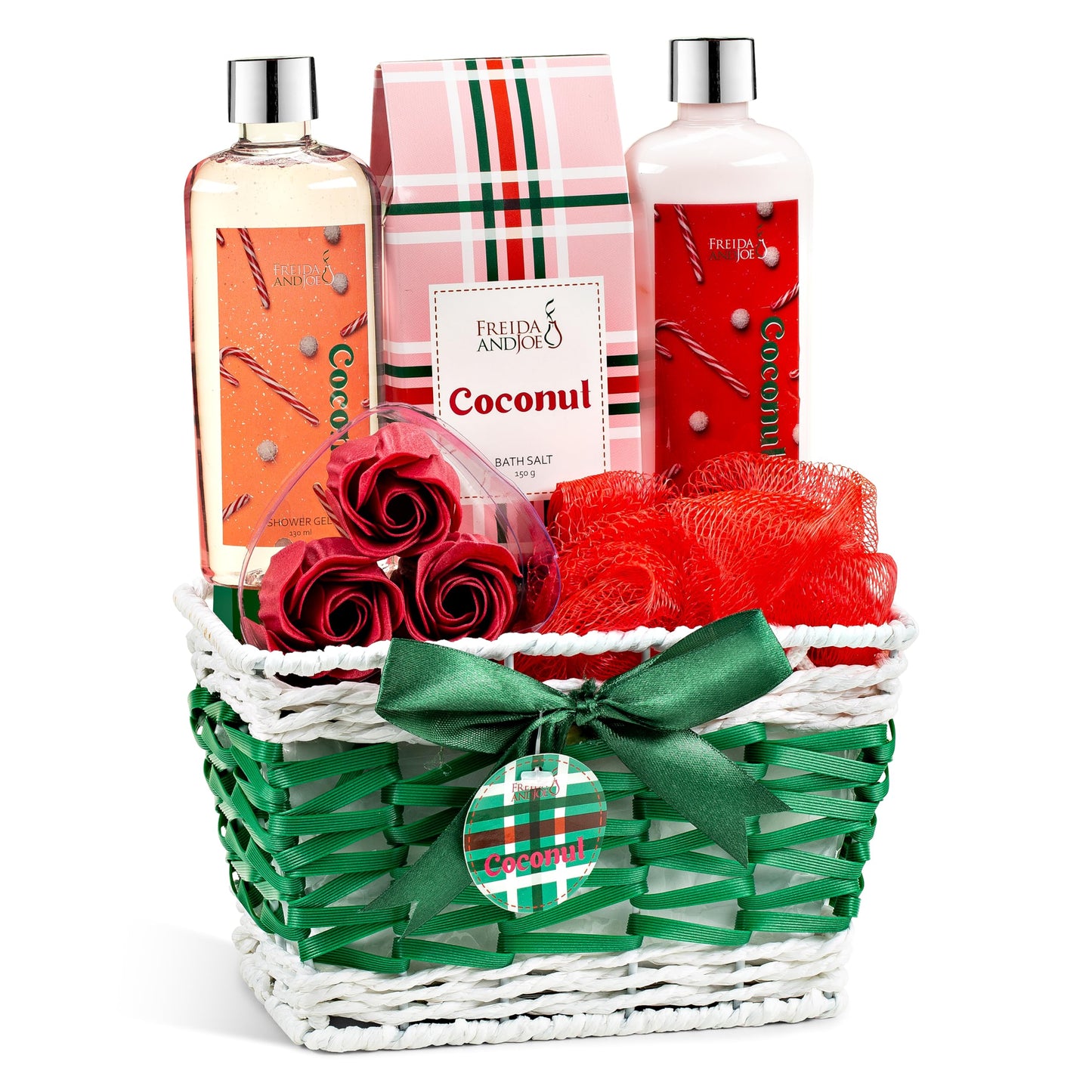 Coconut Spa Gift Basket Bath & Body Set, Red & Green Beauty and Personal Care Freida and Joe