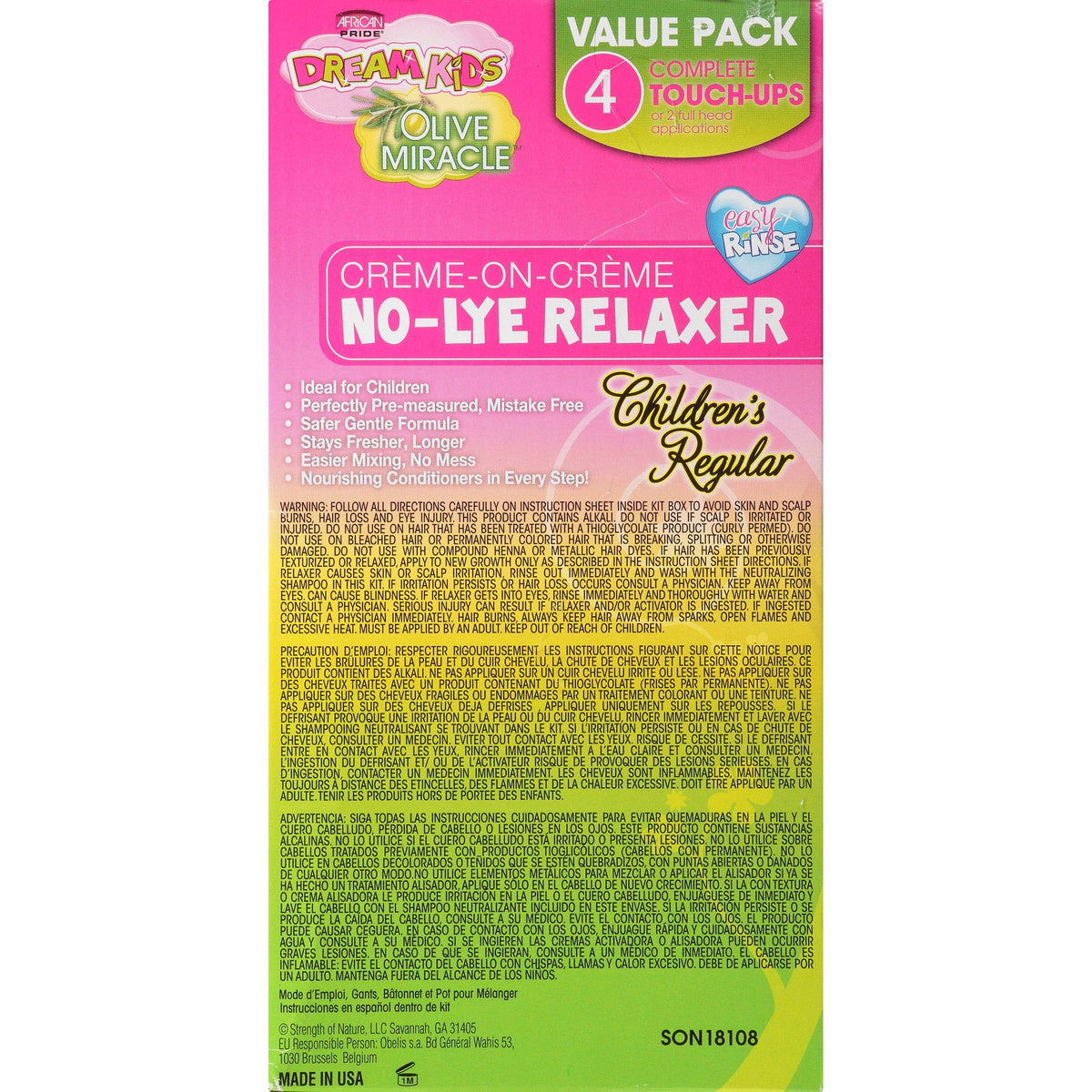 African Pride Dream Kids Olive Miracle (4) Touch-Up Relaxer Kit, Regular - Helps Strengthen & Protect Hair, Contains Olive Oil to Seal in Moisture, 1