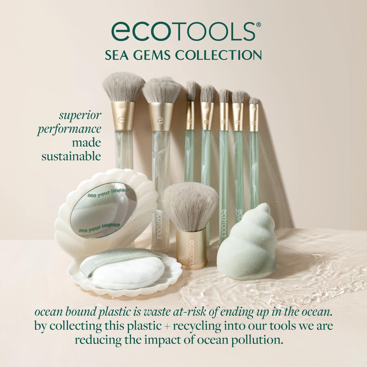 EcoTools Sea Gems Face Makeup Brush & Sponge 4-Piece Set