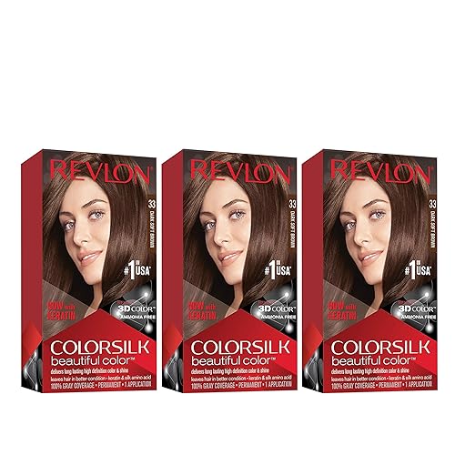 Revlon Permanent Hair Color, Permanent Hair Dye, Colorsilk with 100% Gray Coverage, Ammonia-Free, Keratin and Amino Acids, 33 Dark Soft Brown, 4.4 Oz Beauty & Personal Care REVLON