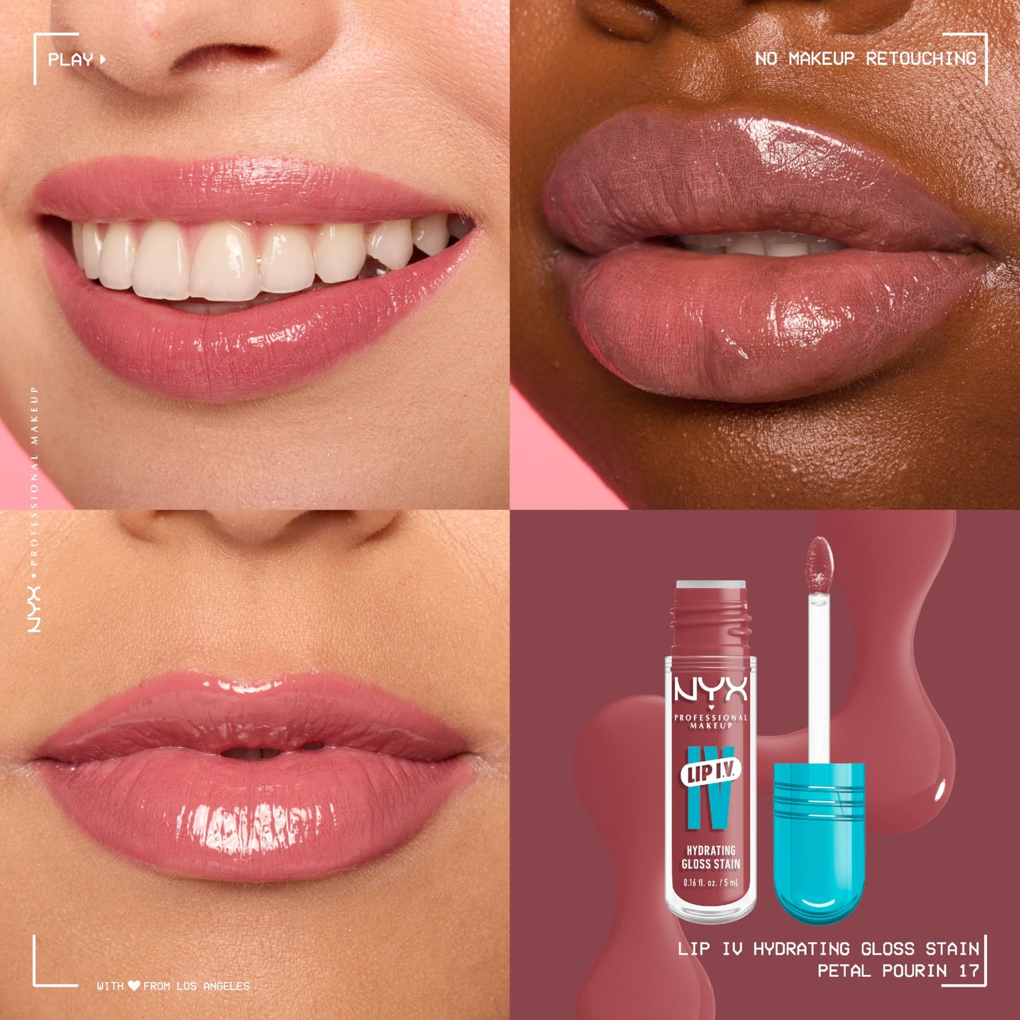 NYX PROFESSIONAL MAKEUP Lip IV Hydrating Glossy Lip Stain, Long-Lasting, Tinted, Vegan Formula with 12 HR Hydration - Petal Pourin' (Pink) Beauty & Personal Care NYX PROFESSIONAL MAKEUP
