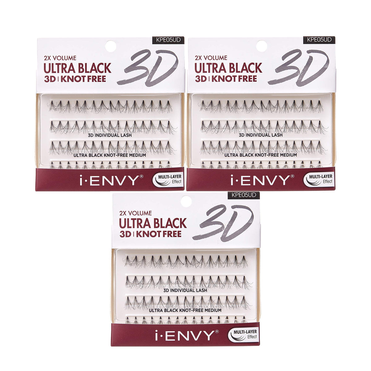 iENVY 3D Individual Lash Knot Free Ultra Black 2X Volume (3 Pack Medium) Beauty & Personal Care i•ENVY