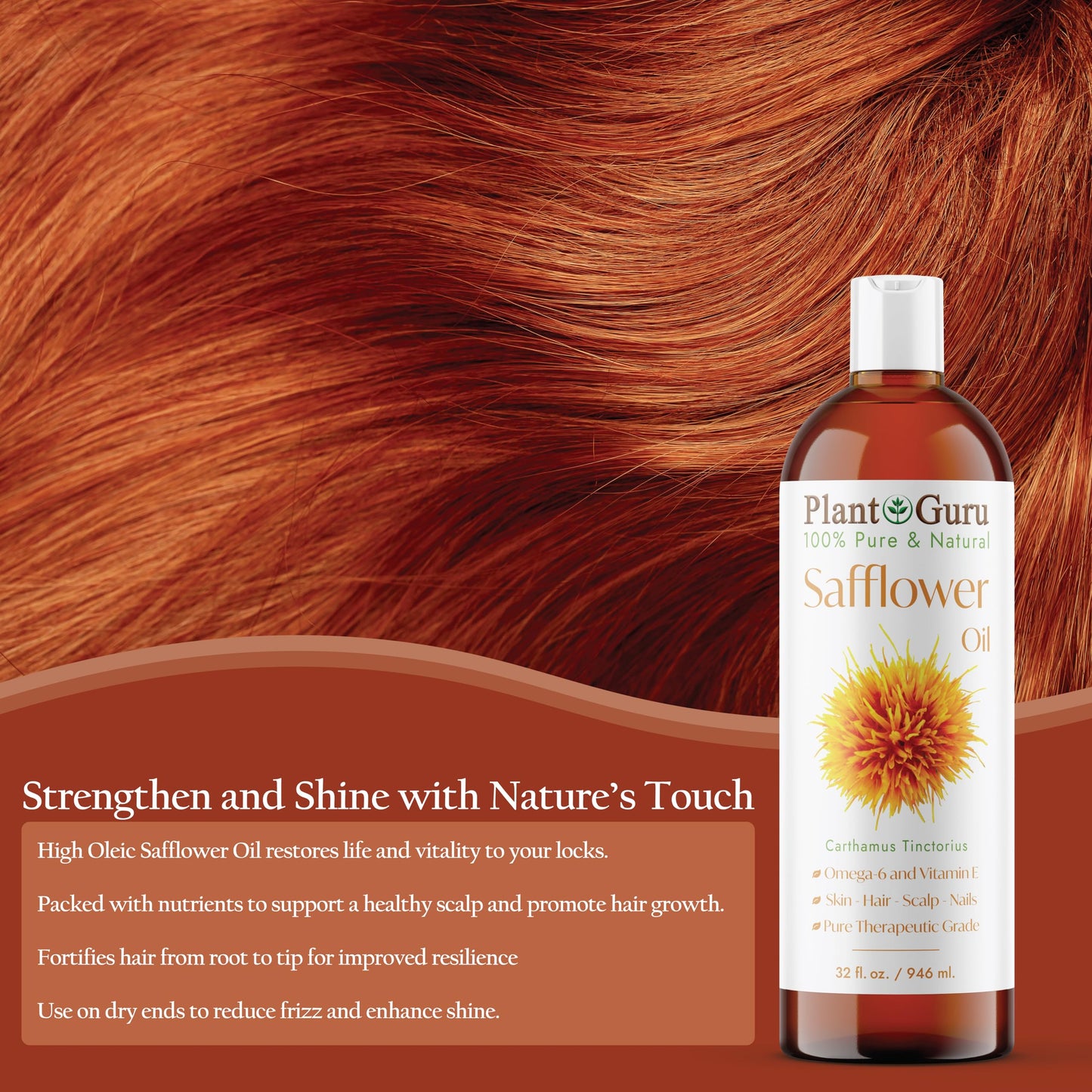 Plant Guru Safflower Oil 8 fl. oz. - Cold Pressed, 100% Pure & Natural Carrier for Skin, Face, Body, Hair, and Cooking. Great for DIY Creams, Lotions Beauty & Personal Care Plant Guru