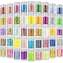 45 Holographic Chunky Sequins & Fine Powder Glitter Mix, Iridescent Glitter Flakes for Face, Body, Eye, Nail Art & Resin Epoxy Beauty & Personal Care Estanoite