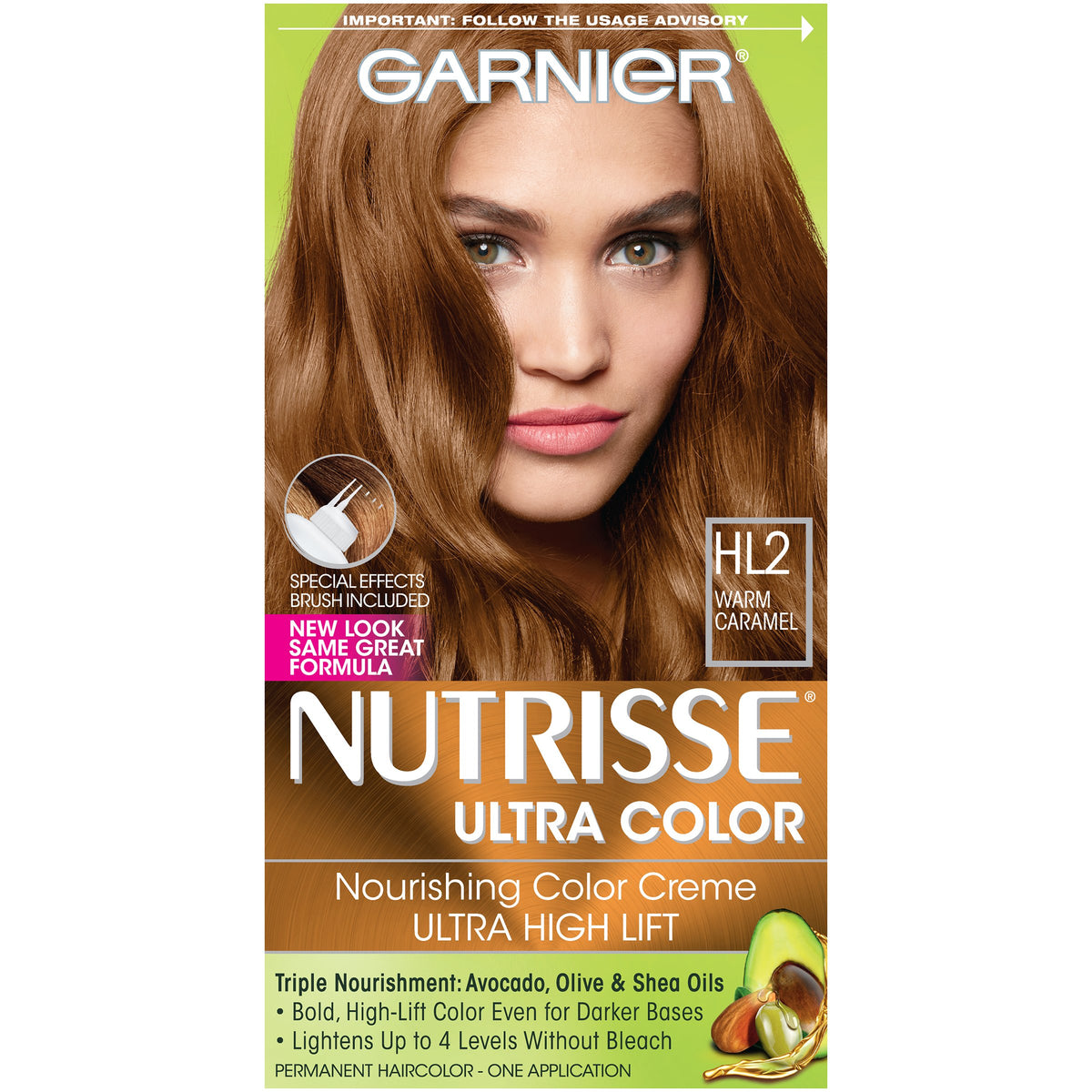 Garnier Nutrisse Ultra Color Nourishing Hair Color Creme, HL2 Warm Caramel (Packaging May Vary)