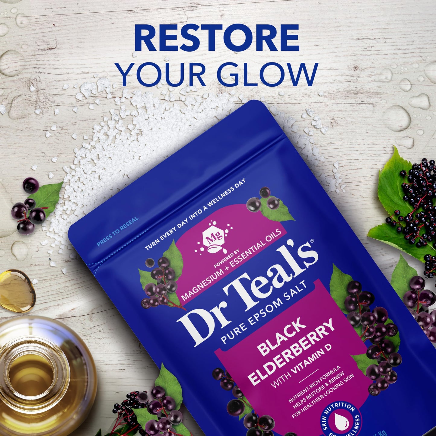 Dr Teal's Epsom Salt Magnesium Soak, Black Elderberry with Vitamin D, 3 lbs Beauty and Personal Care Dr Teal's
