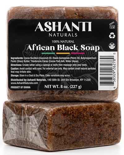Ashanti Naturals African Black Soap Bar | Unscented Natural Black Soap with Raw Shea Butter and Coconut Oil - 8oz Bar Beauty & Personal Care Ashanti Naturals