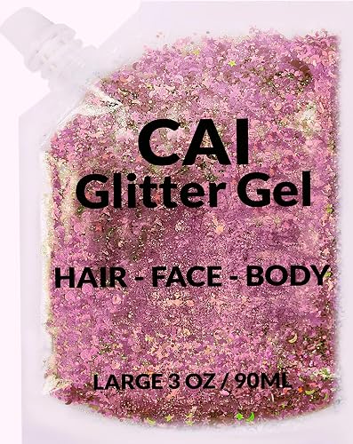 Face, Body & Hair Glitter Gel - (Rose Gold) Glitter for Kids and Women - 3 Oz Cosmetic-Grade Gel w/Moon & Stars for Festivals & Halloween Party, Easy Beauty & Personal Care CAI BEAUTY NYC