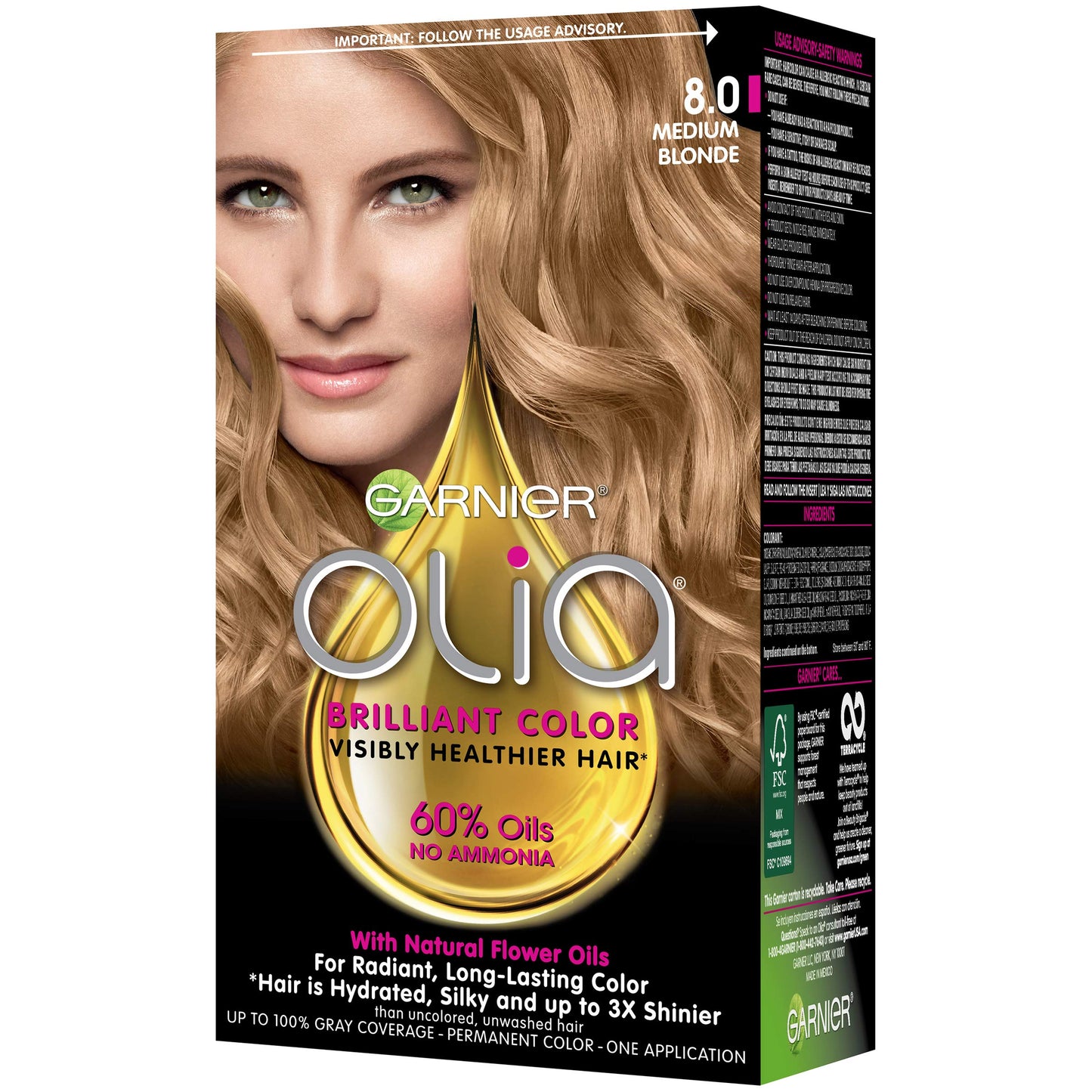 Garnier Olia Permanent Haircolor, Oil Powered, Medium Blonde 8.0, 1 ct (Pack of 3) by Unknown Beauty & Personal Care Garnier