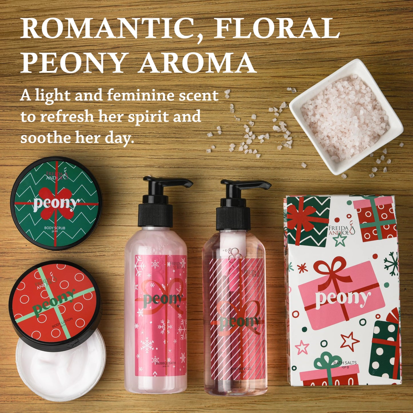 Peony Spa Gift Set Bath & Body Gift Basket for Women & Men - Shower Gel, Body Lotion, Body Scrub, Bath Salt - Relaxing Self Care Gift - Mother's Day Beauty and Personal Care Freida and Joe