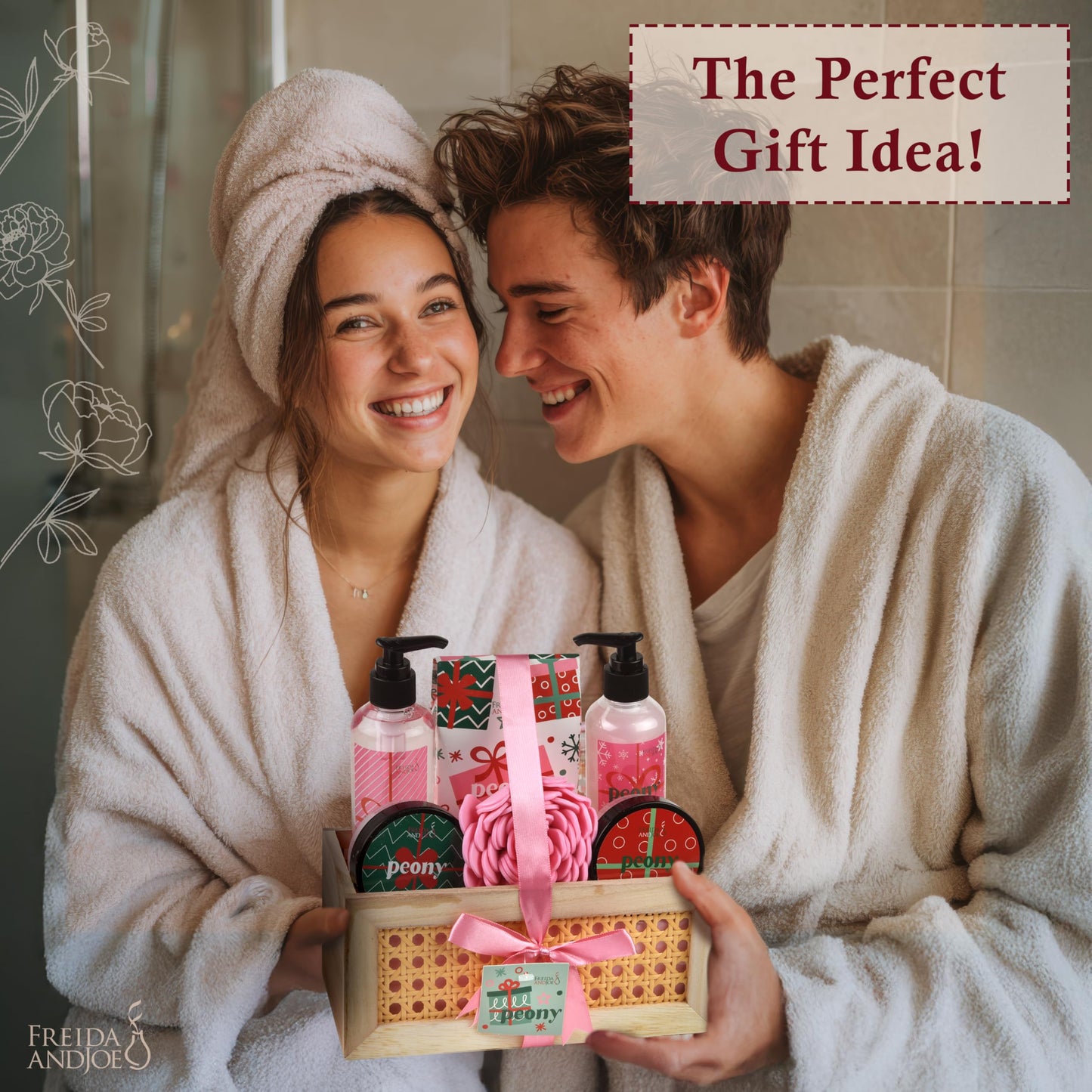 Peony Spa Gift Set Bath & Body Gift Basket for Women & Men - Shower Gel, Body Lotion, Body Scrub, Bath Salt - Relaxing Self Care Gift - Mother's Day Beauty and Personal Care Freida and Joe