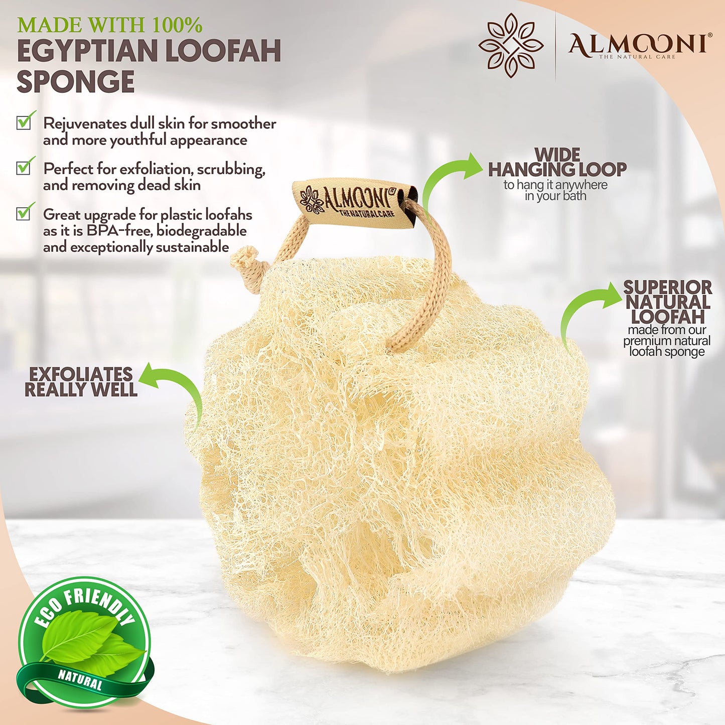 Almooni Mini Natural Loofah Sponge - Real Egyptian Shower Exfoliating Loofah - Small Loofah Scrubber for The Perfect Grip - 3 Count(1 Pack) Beauty & Personal Care ALMOONI