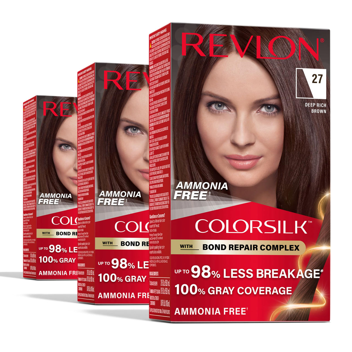 Revlon ColorSilk with Bond Repair Complex, Brown Permanent Hair Color, 100% Gray Coverage, Ammonia Free Hair Dye, Vegan Keratin, 27 Deep Rich Brown Beauty & Personal Care REVLON