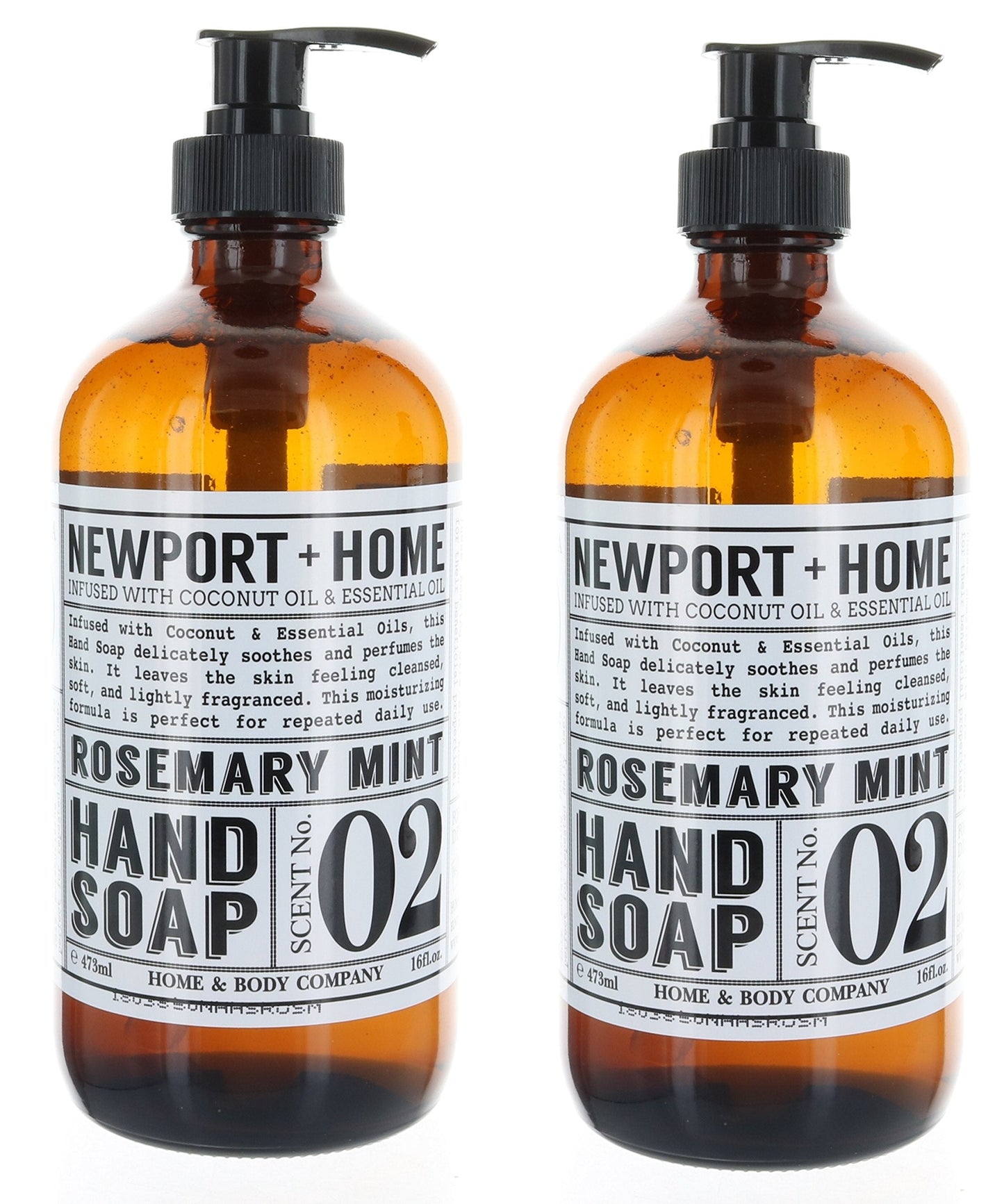 2 Bottles, Newport + Home Hand Soap, Rosemary Mint 16 oz, Infused w/Coconut Oil & Essential Oil by Home and Body Co Beauty & Personal Care FineVine