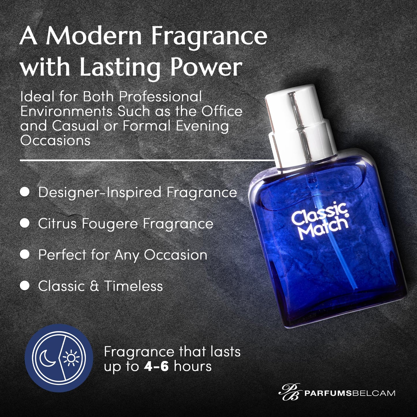 PB ParfumsBelcam Blue Classic Match Eau de Toilette Spray for Men - Modern Citrus Fougere Fragrance, Notes of Melon, Moss and Patchouli, Cologne Beauty & Personal Care PB ParfumsBelcam
