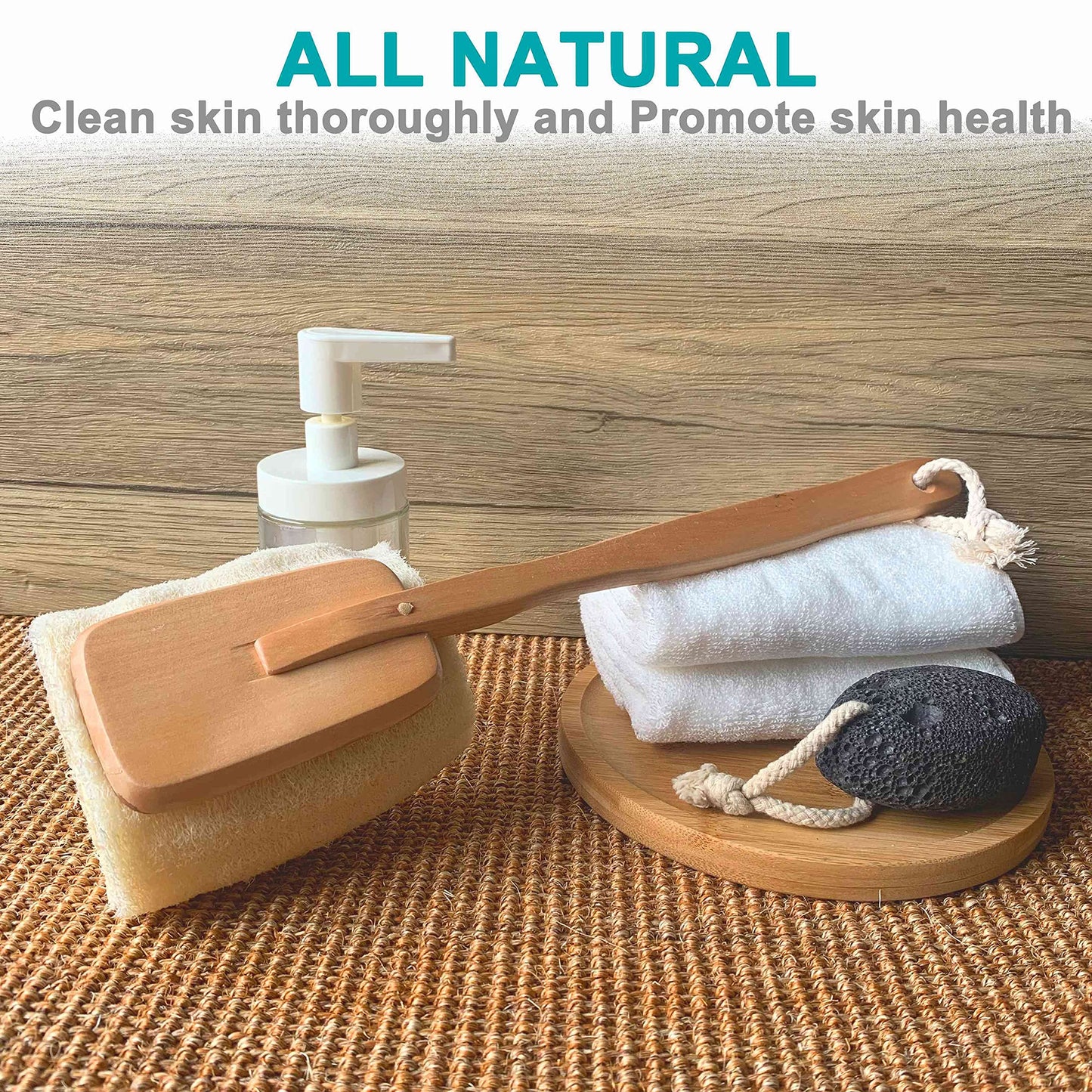 3 Pack Natural Exfoliating Loofah luffa loofa Bath Brush On a Stick - with Long Wooden Handle Back Brush for Men & Women - Shower Sponge Body Back Beauty & Personal Care Mr.Cui'shop