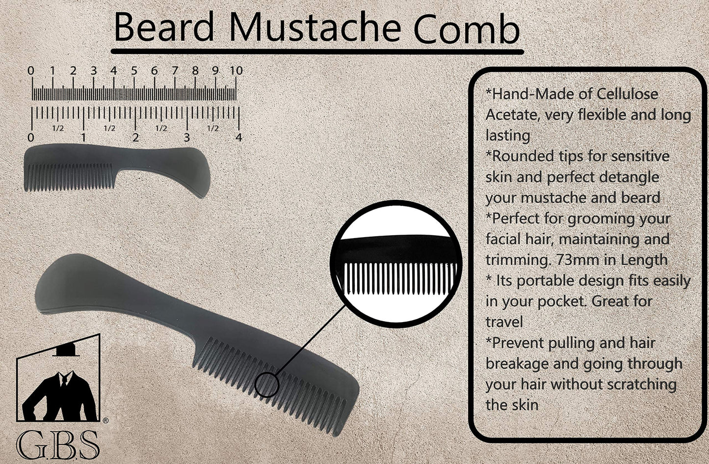 G.B.S Beard and Mustache Comb, Saw-Cut, Polished Pocket-Sized Comb 3 Inches, Black Beauty & Personal Care G.B.S