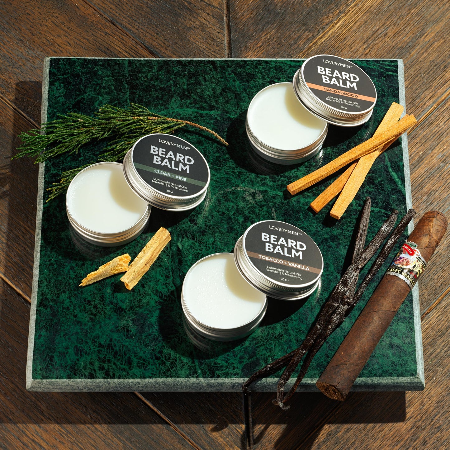 LOVERY Beard Balm for Men, Gift Set in Unscented, Sandalwood, Tobacco Vanilla, Cedar Pine Fragrances, All-Natural Wax, Cream Softener Butter, 4 Pack Beauty and Personal Care LOVERY