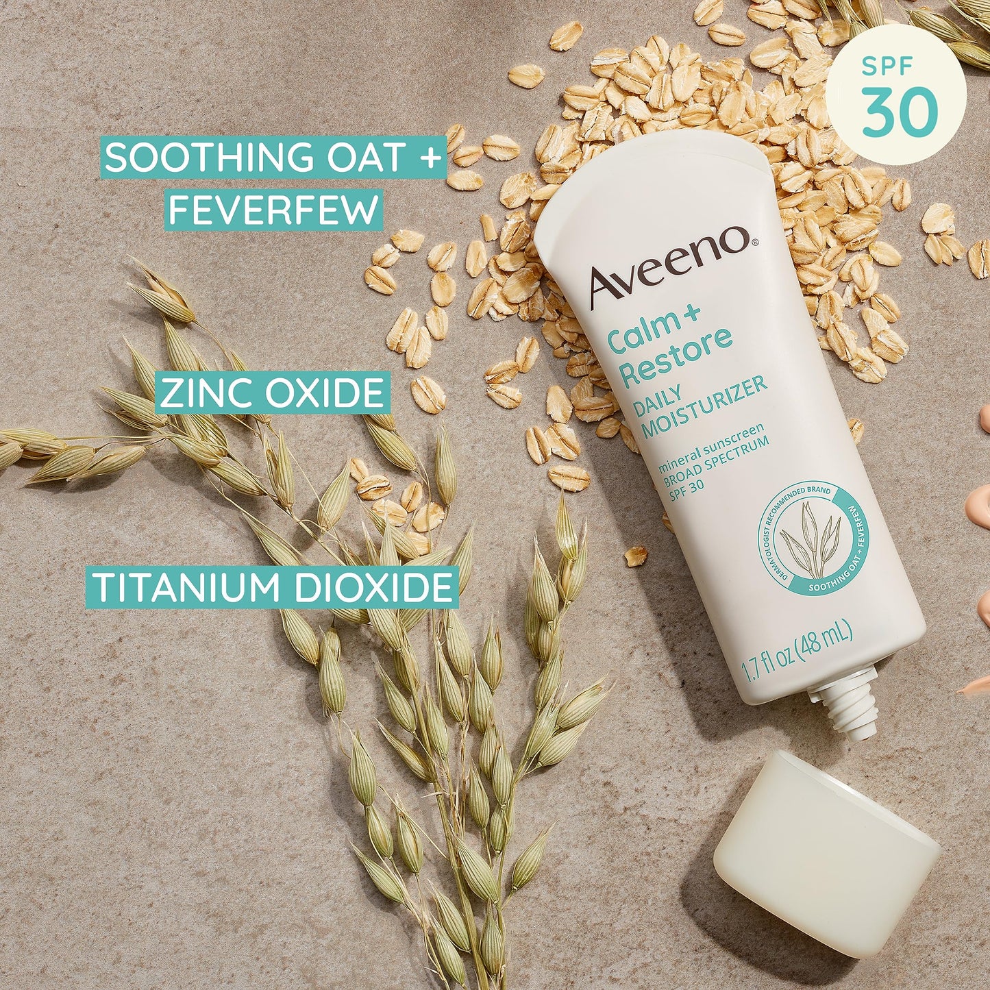 Aveeno Calm + Restore Daily Moisturizer Mineral Sunscreen with Broad Spectrum SPF 30, Lightweight All Day Moisture + UVA/UVB Sun Protection Beauty & Personal Care Aveeno