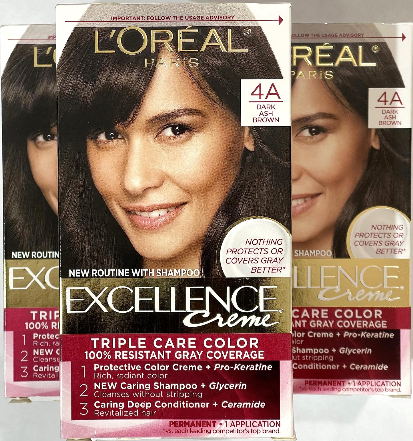 L'Oreal Paris Excellence Créme Permanent Hair Color, 4A Dark Ash Brown, Pack of 3 Beauty & Personal Care L'Oreal Paris