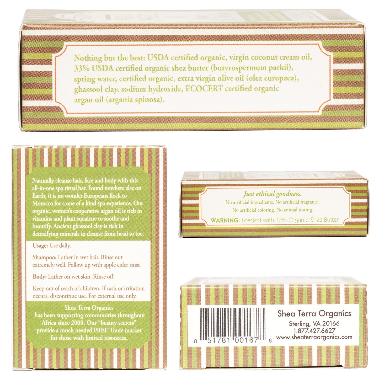 Shea Terra Organics Herbal Hair Care - Argan and Ghassool Shampoo and Spa Bar| All-Natural Strengthening and Conditioning Hair Shampoo for Healthy Beauty & Personal Care Shea Terra Organics