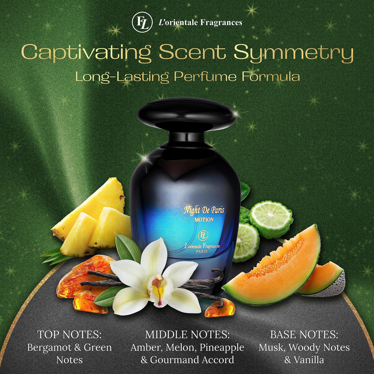 L'Orientale Fragrances Night De Paris in Motion 100ml / 3.3oz - Oil-Based Perfumes for Women & Men, Unisex Amber Vanilla Eau de Parfum w/Bergamot - Beauty & Personal Care LOrientale Fragrances