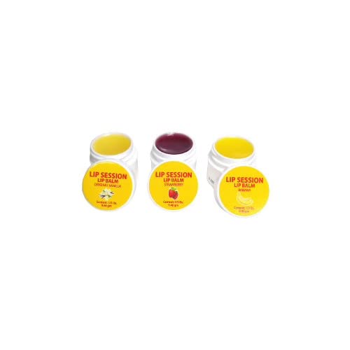 Lip Session Lip Balm Assorted Flavors 3 Pack of Jars .33 Oz. - Vanilla Original, Strawberry & Banana with Vitamin E & Cocoa Butter - Soothes Dry Beauty and Personal Care E. Burnham
