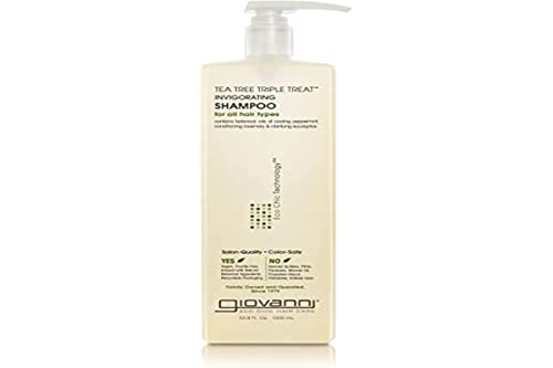GIOVANNI Tea Tree Triple Treat Invigorating Shampoo, 33.8 oz. (Liter) - Cooling Peppermint, Eucalyptus, Rosemary, Helps Dry Flaking Scalp, Lauryl Beauty & Personal Care GIOVANNI
