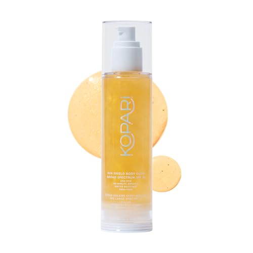 Kopari Sun Shield Body Glow, Broad Spectrum SPF 50, Lightweight Shimmering Gel Texture Absorbs Quickly, Non Sticky, Glowing Results, Gold 5 oz Beauty & Personal Care Kopari