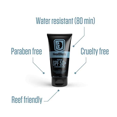 HeadBlade HeadLube SPF 50 Men's Lotion and Sunscreen - No Greasiness, Sweat Resistant, Formulated for Face, Body & Scalps - Water Resistant for 80 Beauty & Personal Care HeadBlade
