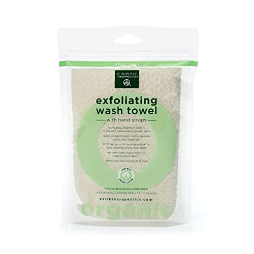Earth Therapeutics Organic Cotton Exfoliating Wash Towel with Straps Beauty and Personal Care Earth Therapeutics