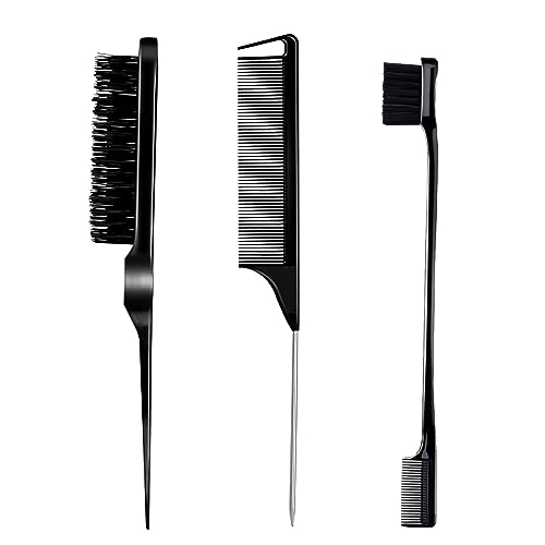 3 Pieces Hair Styling Comb Set Teasing Brush Rat Tail Comb Edge Brush for Edge&Back Brushing, Combing, Slicking Hair for Women (Black) Beauty & Personal Care Goiple
