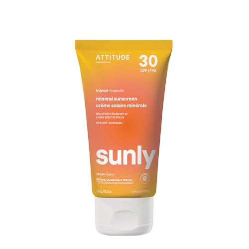 ATTITUDE Mineral Sunscreen with Zinc Oxide, SPF 30, EWG Verified, Broad Spectrum UVA/UVB Protection, Dermatologically Tested, Vegan, Tropical, 5.2 Beauty & Personal Care ATTITUDE