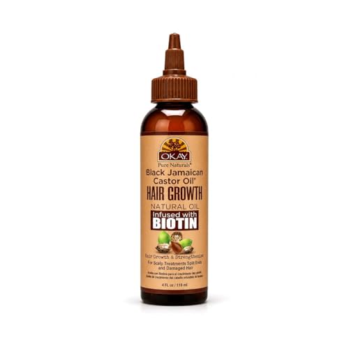 OKAY Black Jamaican Castor Oil with Biotin, Moisturizing Hair and Scalp Oil for Softness and Shine, 4 oz