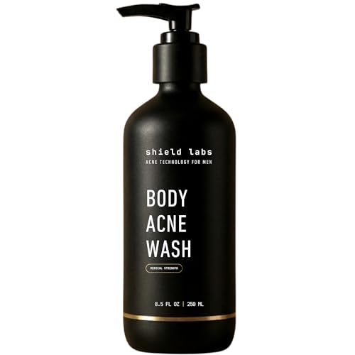 Shield Men's Acne Body Wash for Back, Chest & Shoulders - 4% Benzoyl Peroxide Body Wash, Clears Breakouts & Acne Scars - Unscented with Niacinamide Beauty & Personal Care Shield