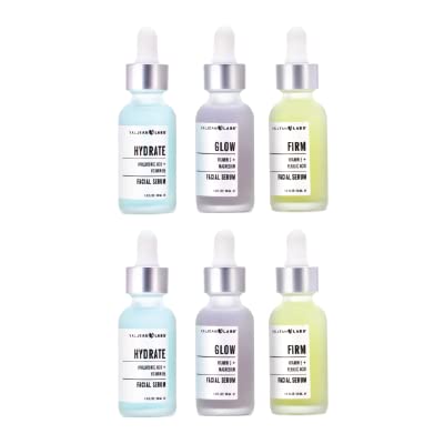 Valjean Labs Facial Serum, Combo Pack of Hydrate, Glow, and Firm | Supercharged, Targeted Skincare Ingredients | Paraben Free (1oz Bottles, 6 total) Beauty & Personal Care VALJEAN LABS