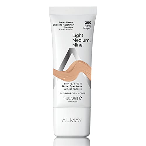 Almay Skintone Matching Foundation, Smart Shade Face Makeup with SPF 15, Hypoallergenic, Oil-Free, Dermatologist-Tested, 200 Light Medium Mine, 1 fl Beauty & Personal Care Almay