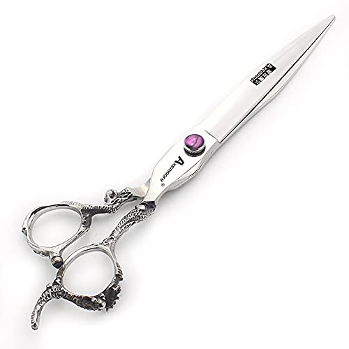 6/7/7.5/8/9 inch scissors silver professional hairdresser hair cut and trim diluted sharp 440C steel (7 inch flat shear-A)