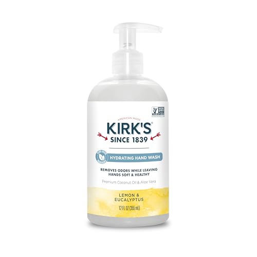 Kirk's Odor-Neutralizing Clean Hand Soap Castile Liquid Soap Pump Bottle | Moisturizing & Hydrating Kitchen Hand Wash | Lemon & Eucalyptus Scent | 12 Beauty & Personal Care Kirk's