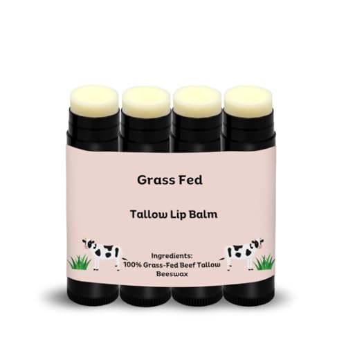 Beef Tallow Lip Balm 100% Grass Fed & Organic, Animal Based Skincare, Carnivore Beauty, Natural Hydrating (4 Pack), Black Beauty and Personal Care Natural Organic Storefront