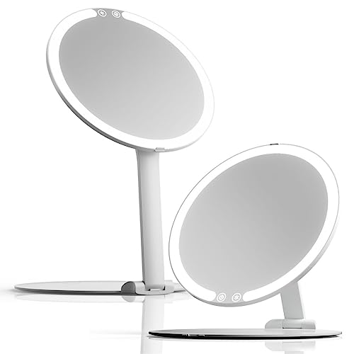 Fancii Abigail Rechargeable Travel Makeup Mirror with LED Light, 8" Foldable Stand, 3 Color Lighting Travel Mirror. Dimmable & Lightweight Portable Beauty & Personal Care Fancii