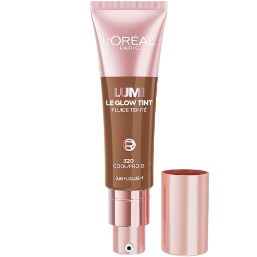 L'Oreal Paris Lumi Le Glow Skin Tint, Lightweight Water-Based Tinted Serum with Foundation-Like Coverage, Glow Illuminator, Cool 320, 0.85 Fl Oz