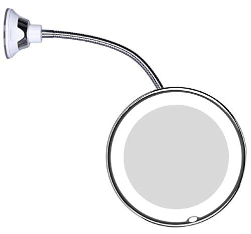 JiBen Flexible Gooseneck LED Lighted 10X Magnifying Makeup Mirror with Power Locking Suction Cup and 360 Degree Swivel, Portable Cordless Travel Beauty & Personal Care JiBen