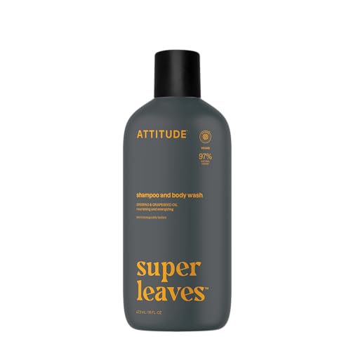 ATTITUDE 2-in-1 Body Wash & Shampoo for Men & Women, EWG Verified, Vegan, Natural Ingredients, Dermatologist-Tested, Ginseng and Grapeseed Oil, 16 Fl Beauty & Personal Care BIO SPECTRA ATTITUDE