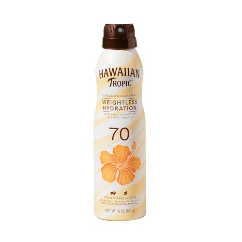 Hawaiian Tropic Weightless Hydration Sunscreen Spray SPF 70, 6oz | High SPF Sunblock, Oxybenzone Free, Hawaiian Tropic Spray Sunscreen, 6oz Beauty & Personal Care Hawaiian Tropic