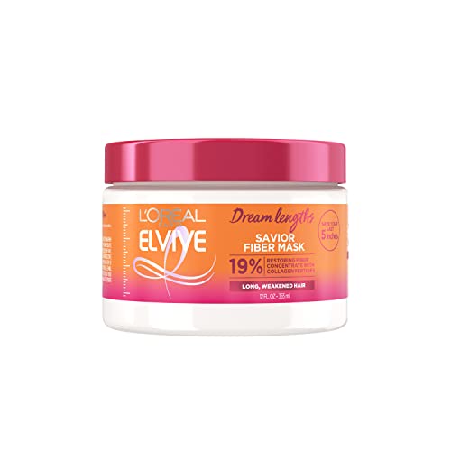 L'Oreal Paris Elvive Dream Lengths Savior Fiber Hair Mask with Collagen Peptides Concentrate to Revive and Restore, 3 Min Hair Treatment Formula, 12